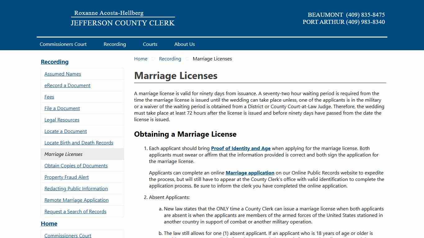 Recording - Marriage Licenses - County Clerk's Office Jefferson County, TX