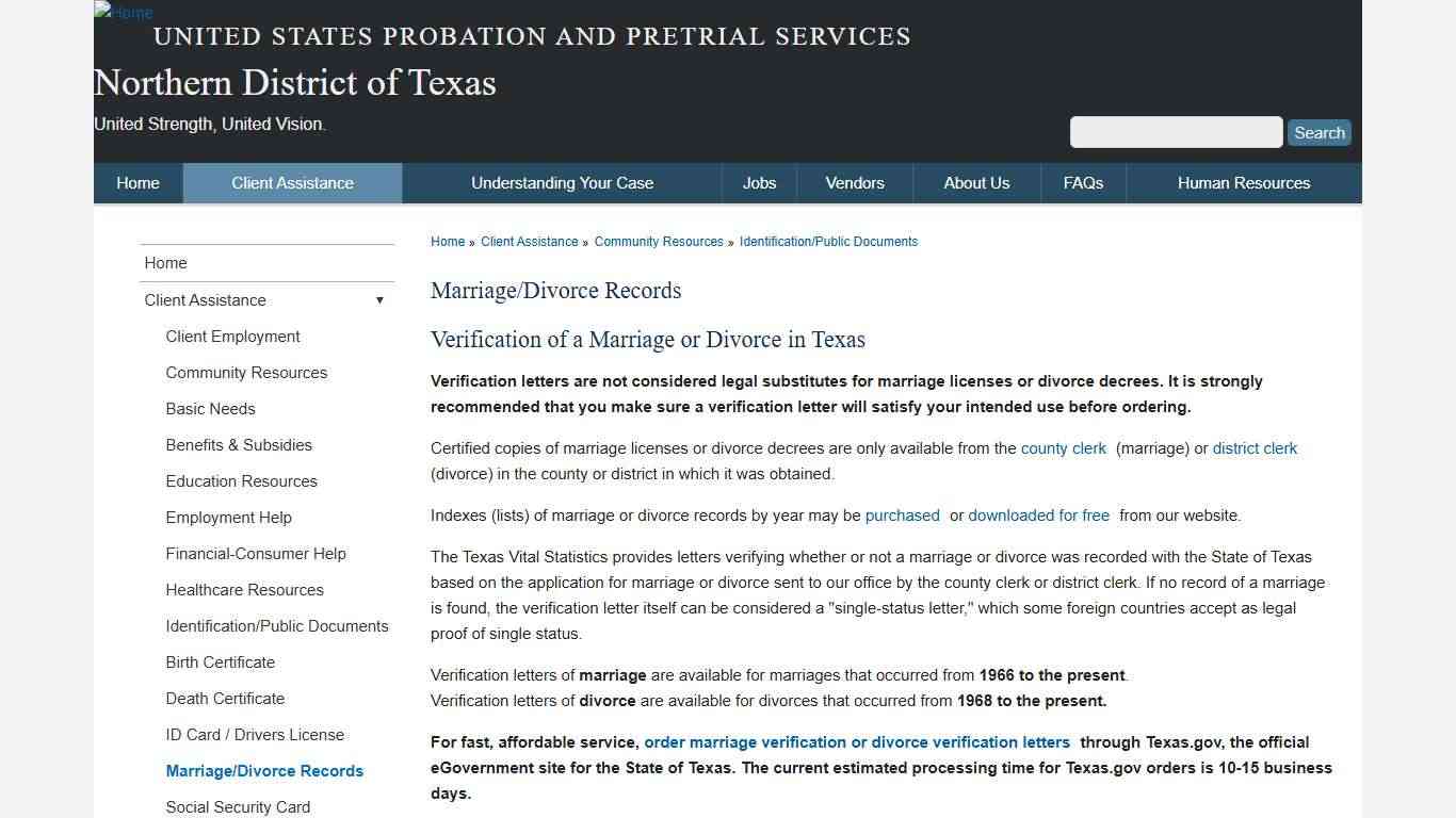 Marriage/Divorce Records | Northern District of Texas