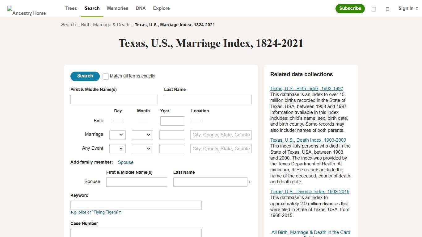 Texas, U.S., Marriage Index, 1824-2021 - Ancestry